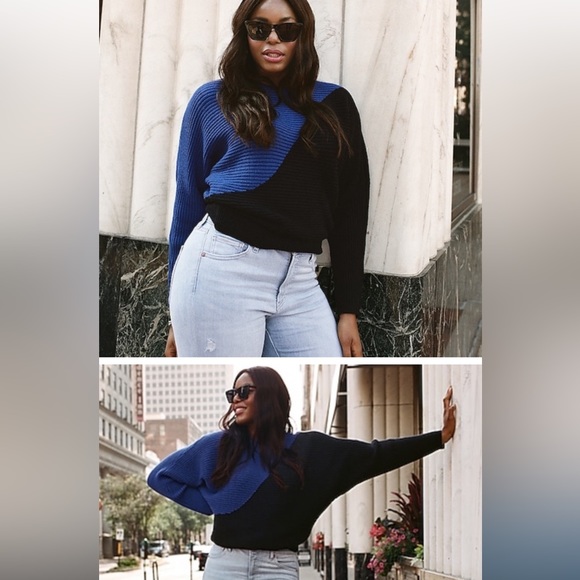 Express Ribbed Dolman Sleeve Colorblock Sweater - Picture 2 of 4